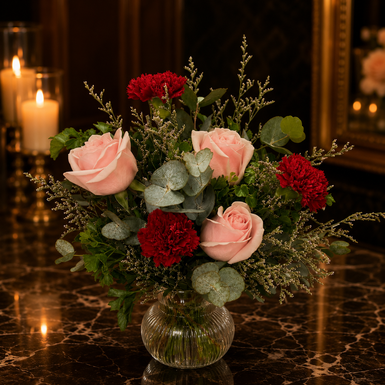 Blush Eclipse (Roses, Carnations, Lavender) | Flowers in Vase