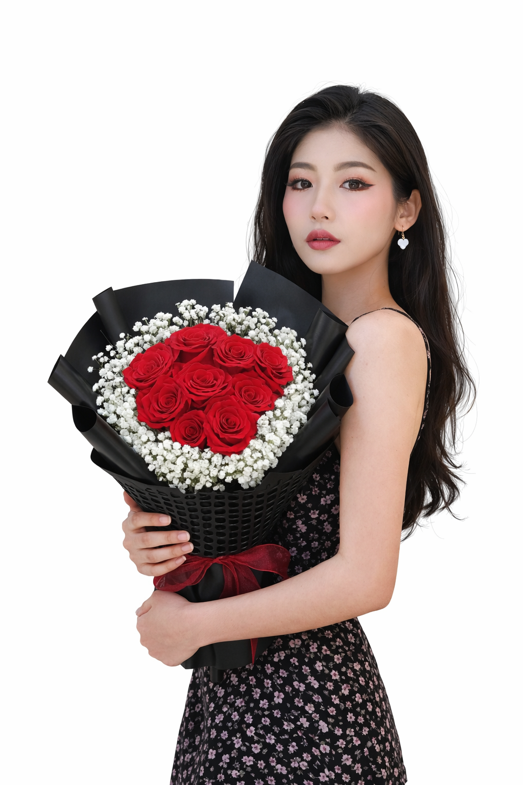 Midnight Devotion (Roses, Baby's Breath) | Fresh Flower Bouquet