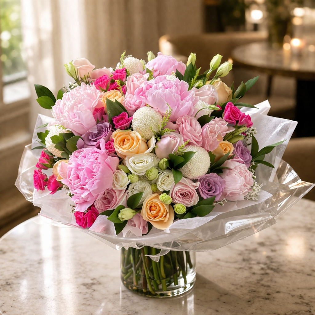 Pastel Symphony (Peonies, Lisianthus, Ranunculus) | Flower Bouquet