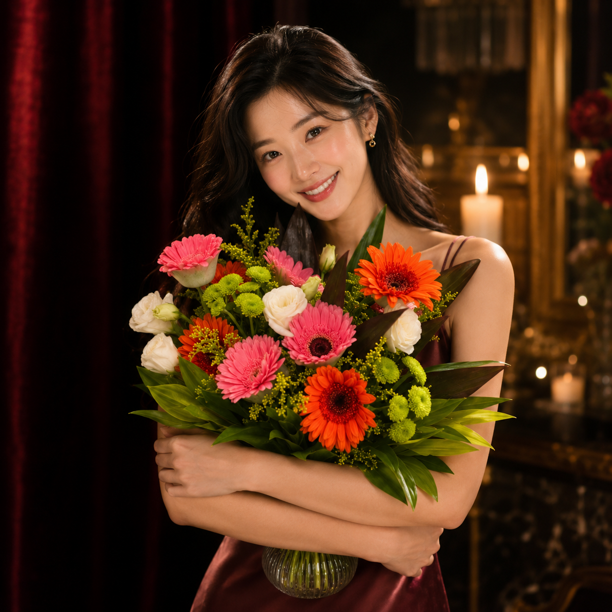 Amber Carousel (Gerberas, Lisianthus, Chrysanthemums) | Vase Flower Arrangement
