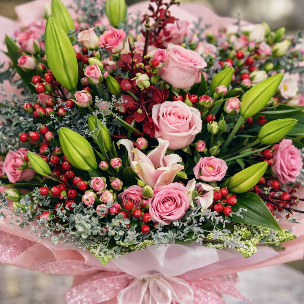 Pink Sonata (Roses, Lisianthus, Lilies) | Fresh Flower Bouquet