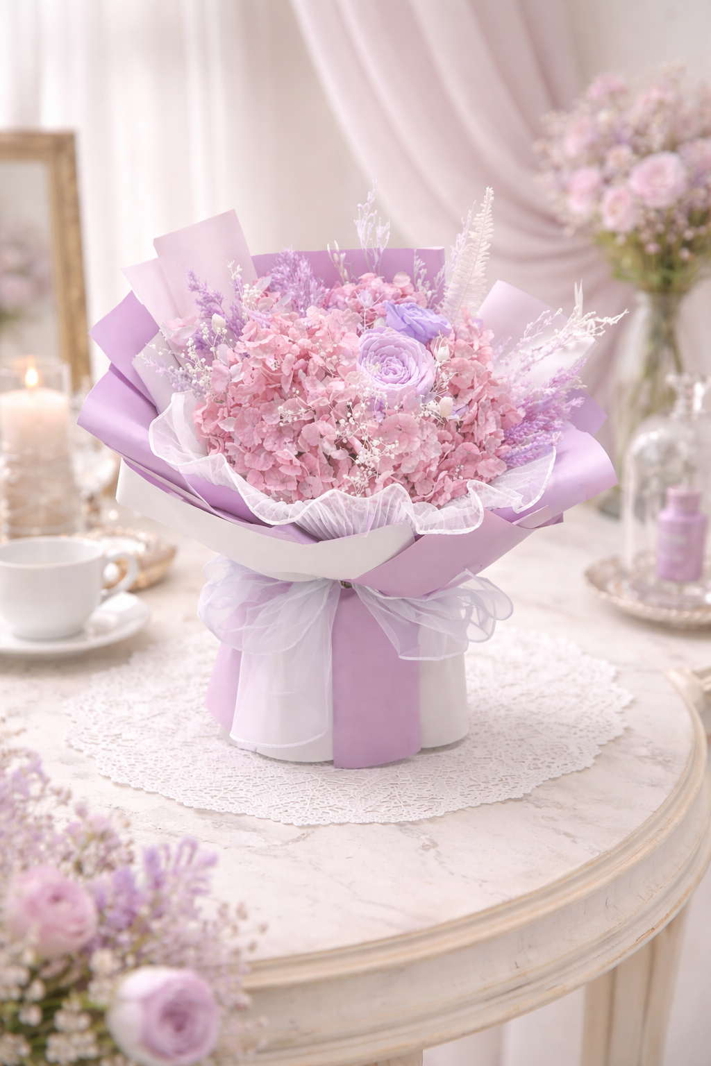 Roselle Dream (Hydrangea, Baby's Breath Roses) | Preserved Flower Bouquet