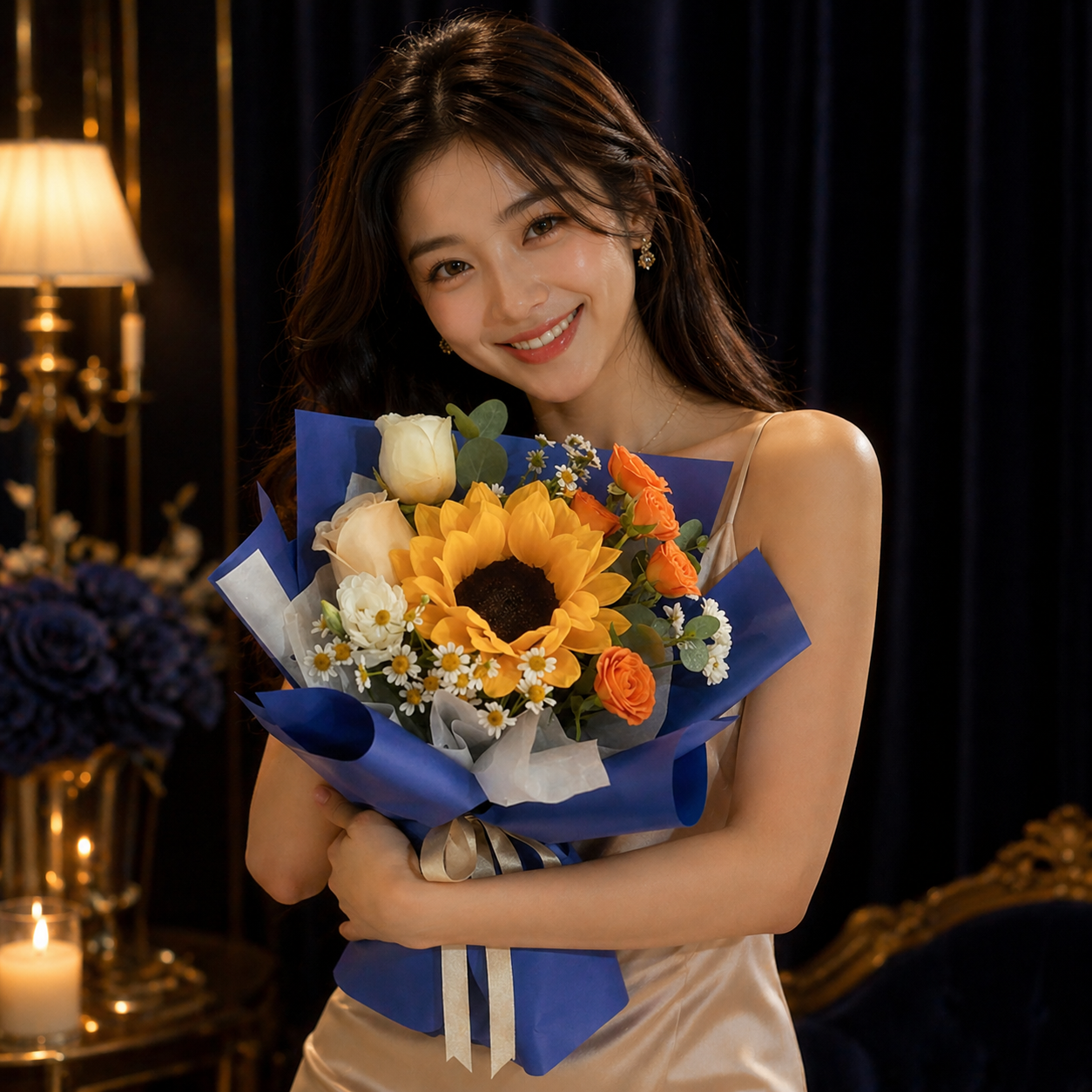 Azure Bloomlight (Sunflowers, Chamomile, Roses) | Flower Bouquet