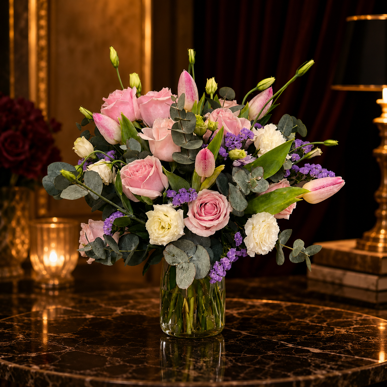 Velin Whisper (Lisianthus, Lilies)| Flowers in Vase