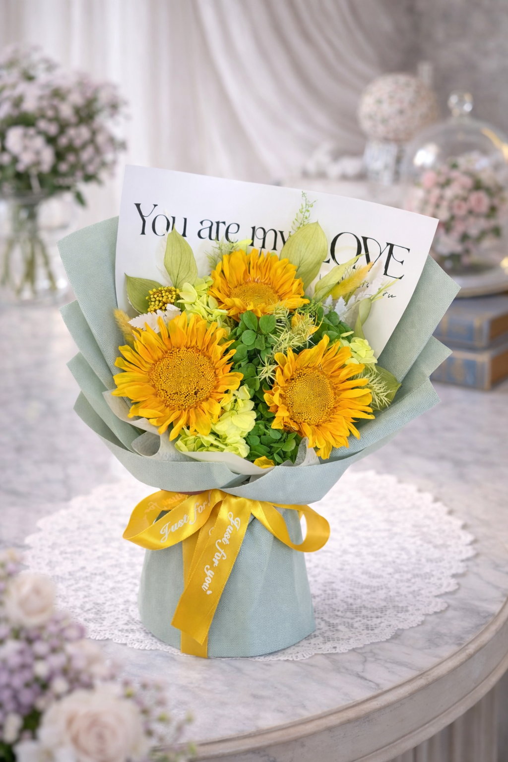 Golden Daydream (Sunflower, Hydrangea) | Preserved Flower Bouquet