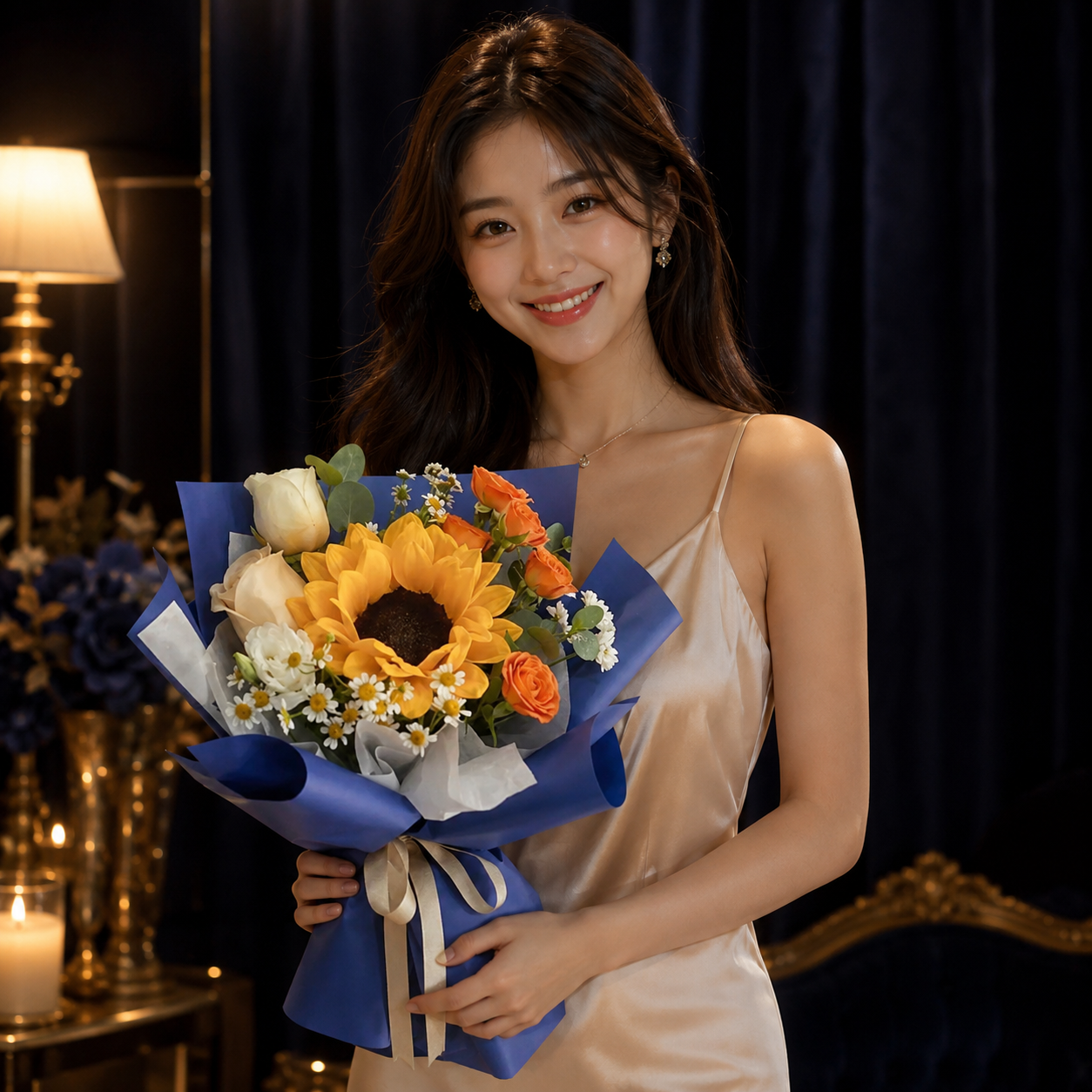 Azure Bloomlight (Sunflowers, Chamomile, Roses) | Flower Bouquet