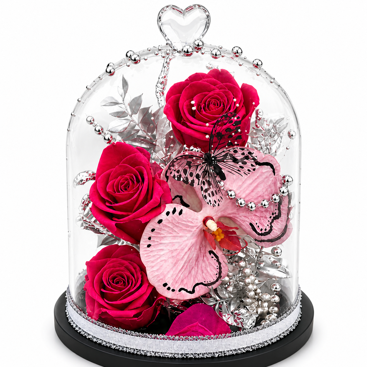 Crystal Reverie (Red Roses, Orchids) | Preserved Flower Bouquet