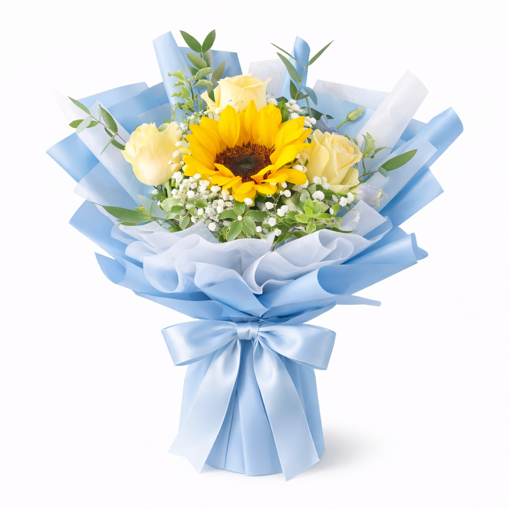 Sunbeam Serenade (Sunflowers, Roses, Baby's Breath) | Fresh Flower Bouquet