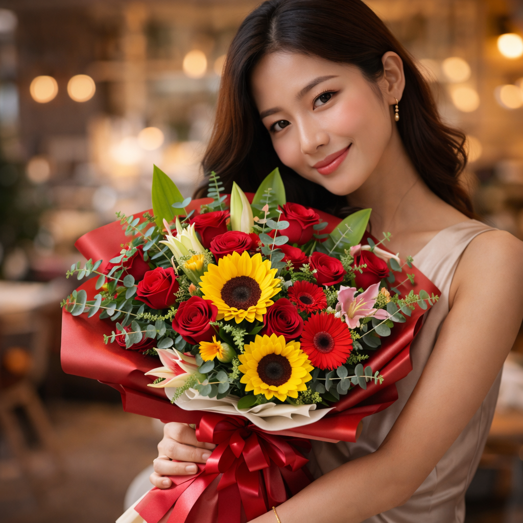 Crimson Solstice (Sunflowers, Roses, Gerberas) | Fresh Flower Bouquet