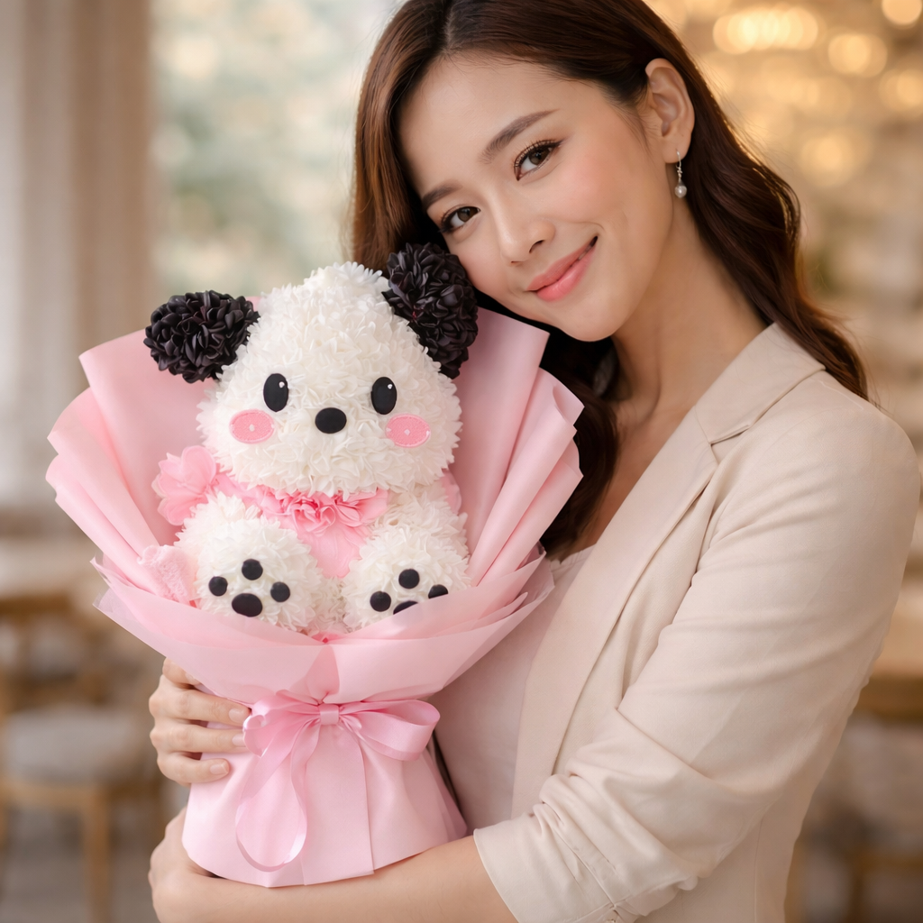 Blossom Whimsy Pup | Crochet Flower Bouquet