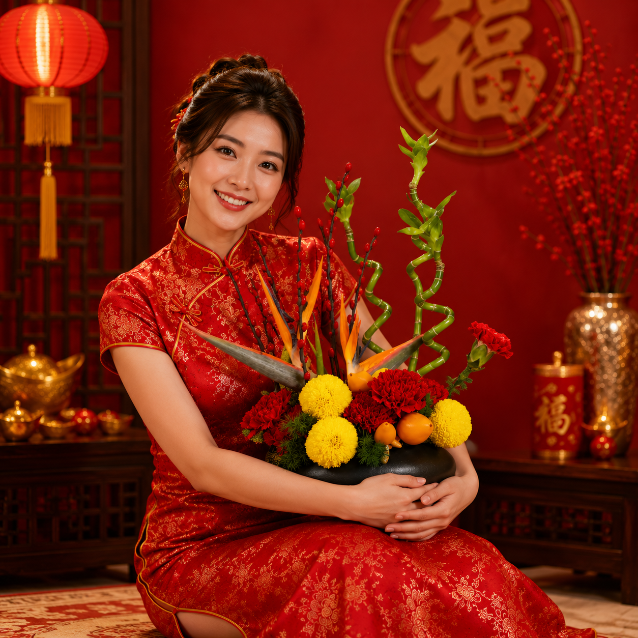 Bamboo Solstice (Bamboo, Birds of Paradise, Chrysanthemums) | CNY Flowers