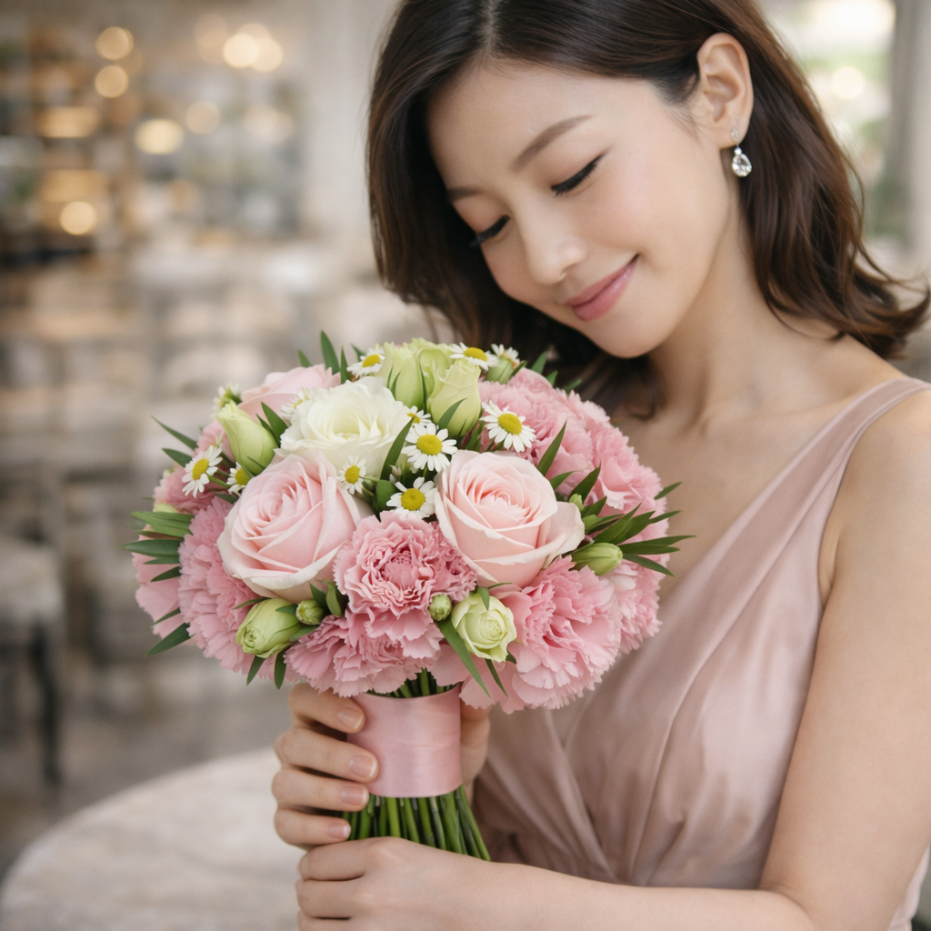 Camellia Waltz (Lisianthus, Carnations, Chamomile) | Flower Bouquet