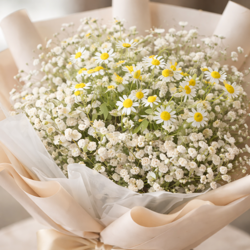 Almond Veil (Baby's Breath, Daisies) | Flower Bouquet
