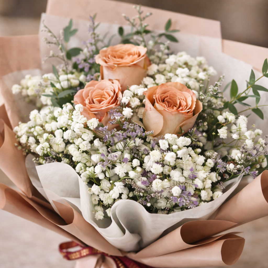 Amber Notes (Roses, Baby's Breath, Lavender) | Fresh Flower Bouquet