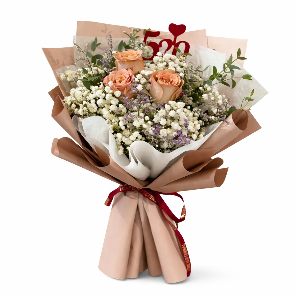 Amber Notes (Roses, Baby's Breath, Lavender) | Fresh Flower Bouquet