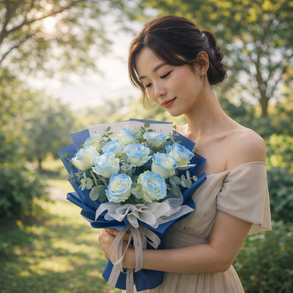 Azure Promise (Roses, Baby's Breath) | Fresh Bouquet