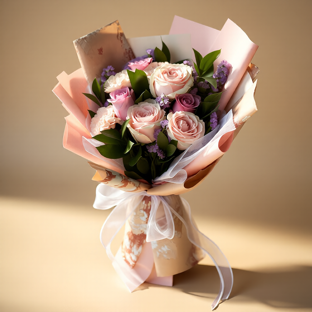 Blush Reverie (Roses, Carnations, Statice) | Flower Bouquet