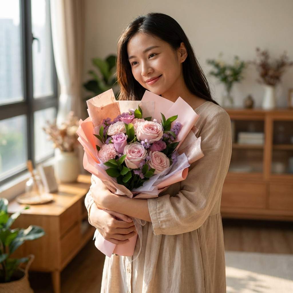 Blush Reverie (Roses, Carnations, Statice) | Flower Bouquet