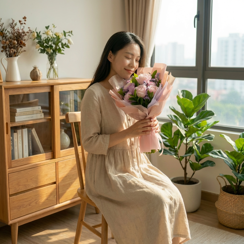 Blush Reverie (Roses, Carnations, Statice) | Flower Bouquet