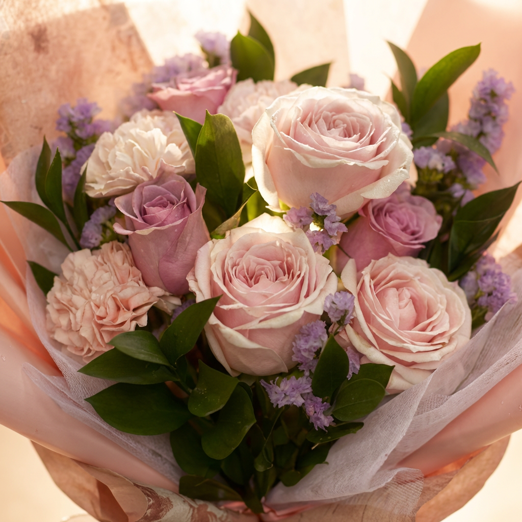 Blush Reverie (Roses, Carnations, Statice) | Flower Bouquet