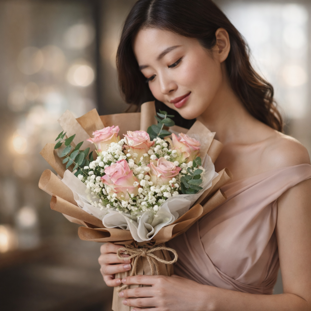 Blush Whispers (Roses . Baby's Breath) | Fresh Bouquet