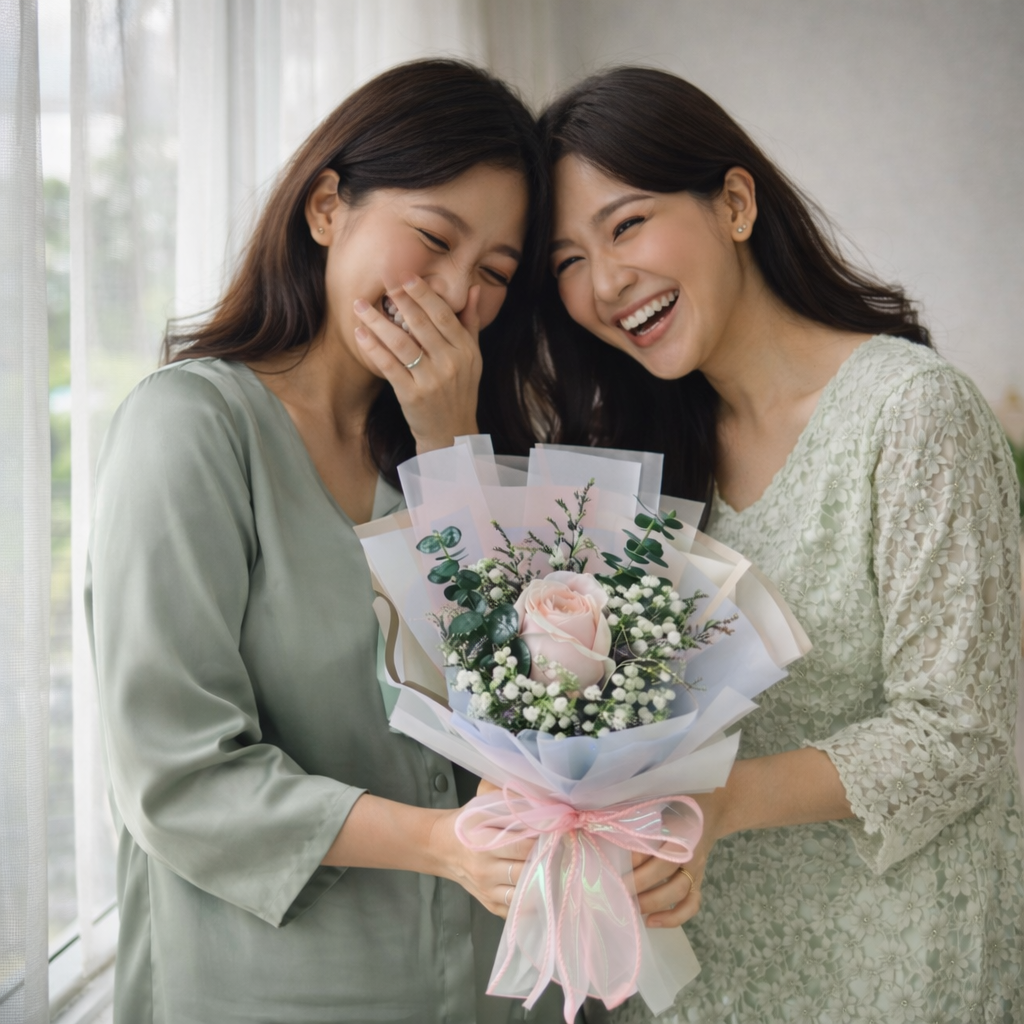 Blush Embrace (Roses, Baby's Breath, Lavender) | Fresh Bouquet