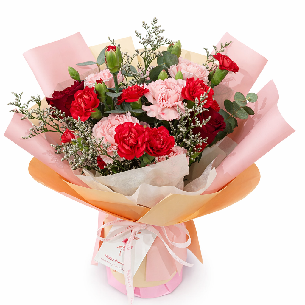 Blushing Serenade (Roses, Carnations, Baby's Breath) | Flower Bouquet