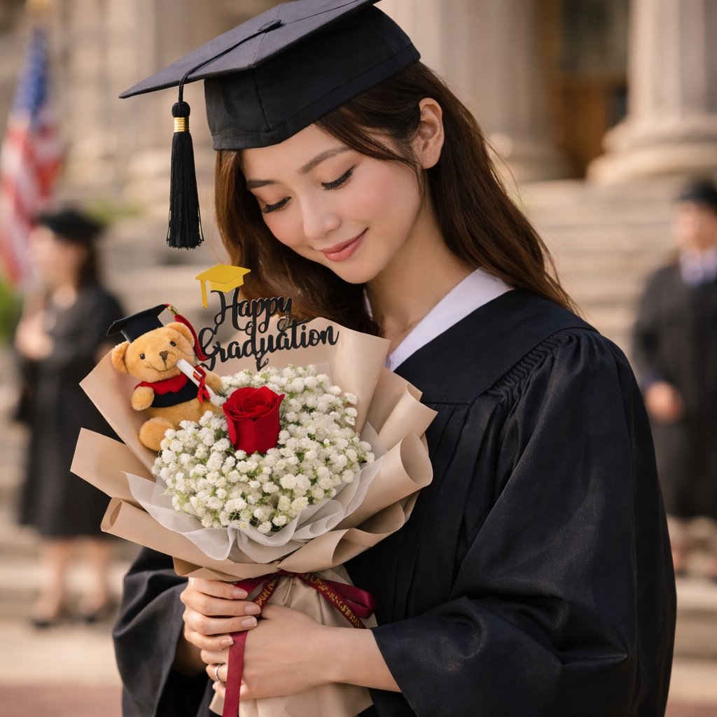 Cap & Crimson (Roses, Baby's Breath) | Flower Bouquet