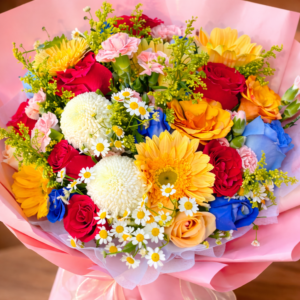 Carnival Bloom (Gerberas, Roses, Ping Pong Chrysanthemums) | Fresh Flower Bouquet