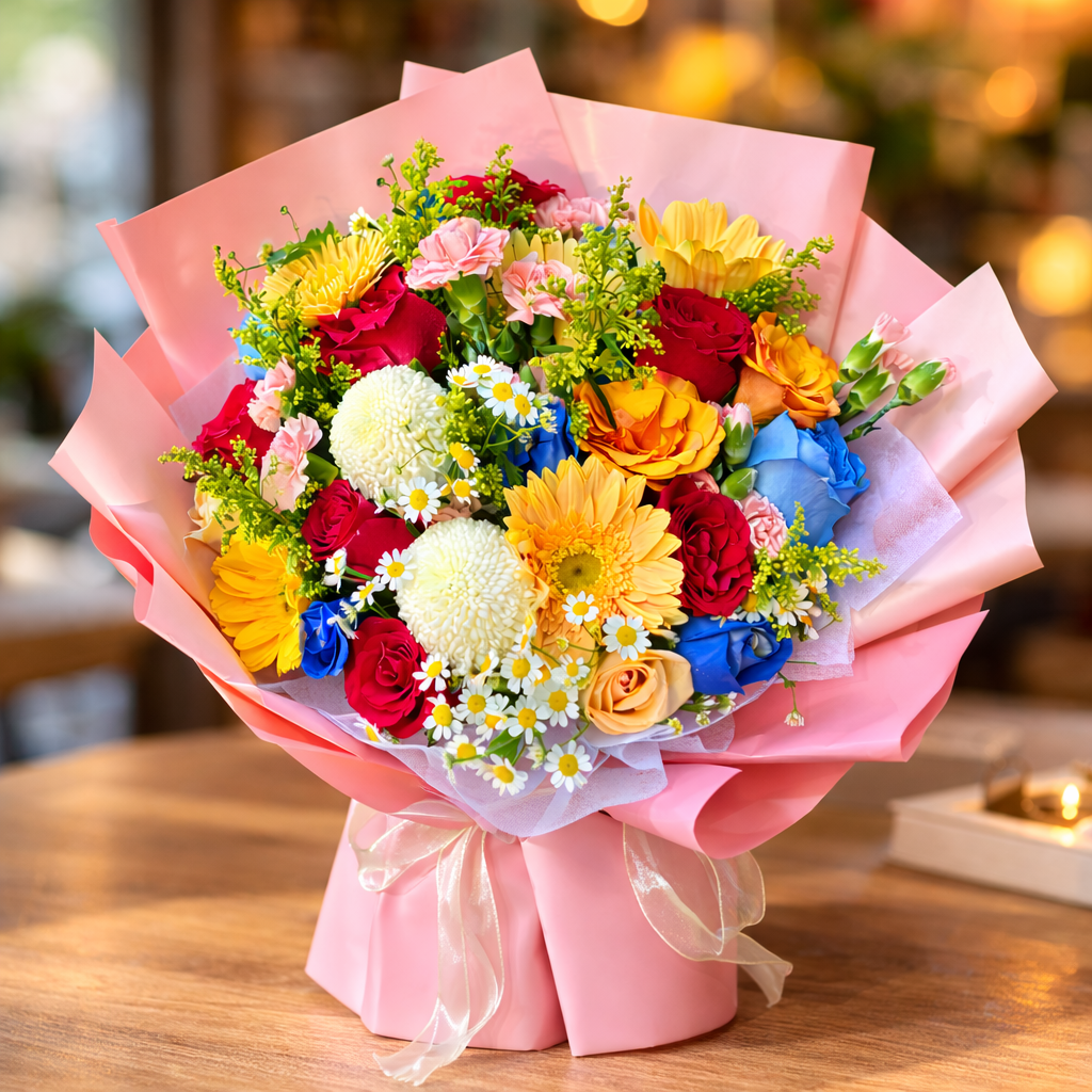Carnival Bloom (Gerberas, Roses, Ping Pong Chrysanthemums) | Fresh Flower Bouquet