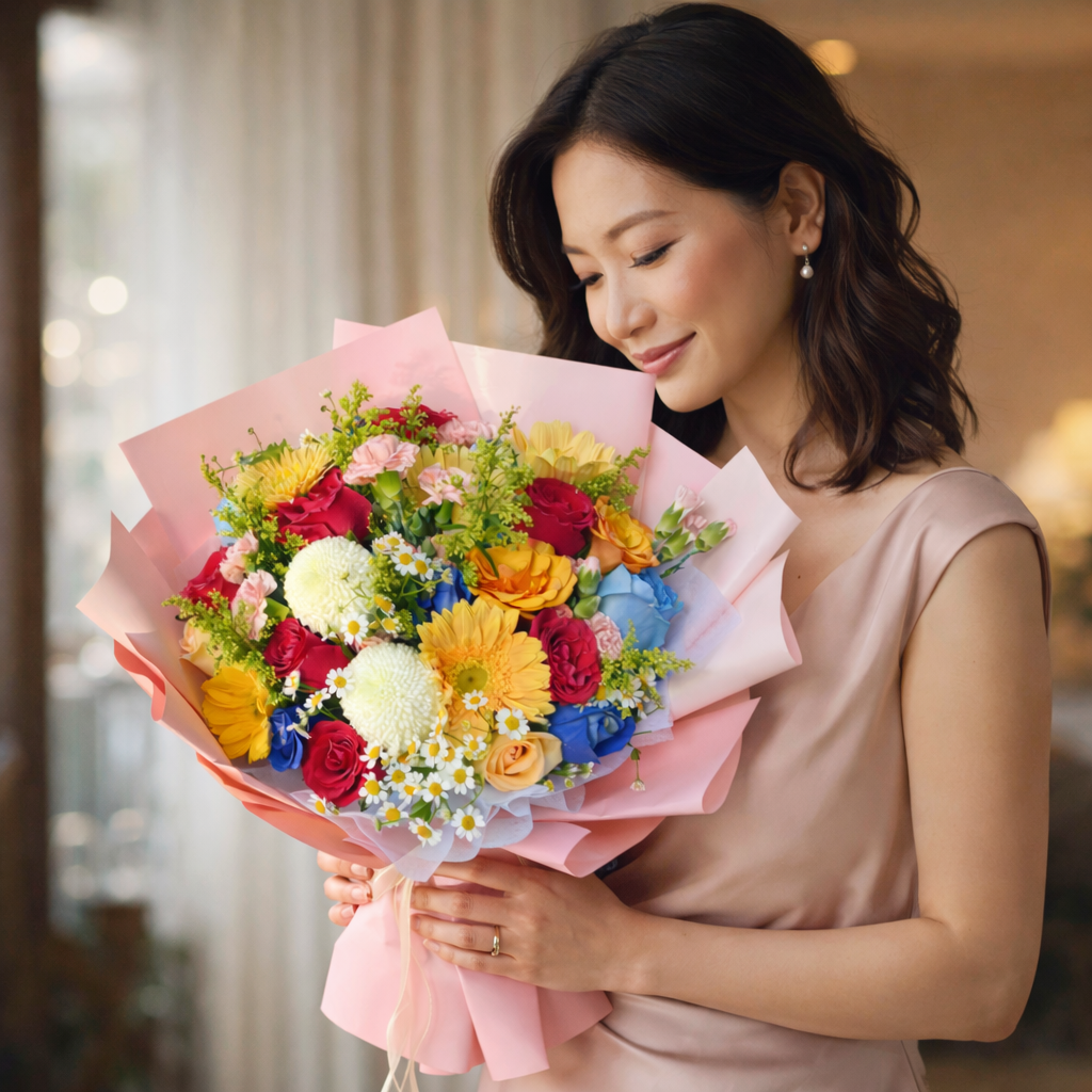 Carnival Bloom (Gerberas, Roses, Ping Pong Chrysanthemums) | Fresh Flower Bouquet