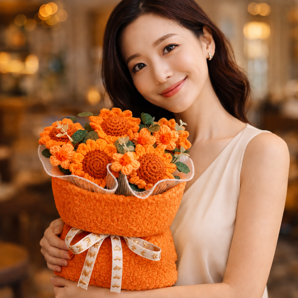 Golden Bloom Knit | Crochet Flower Bouquet