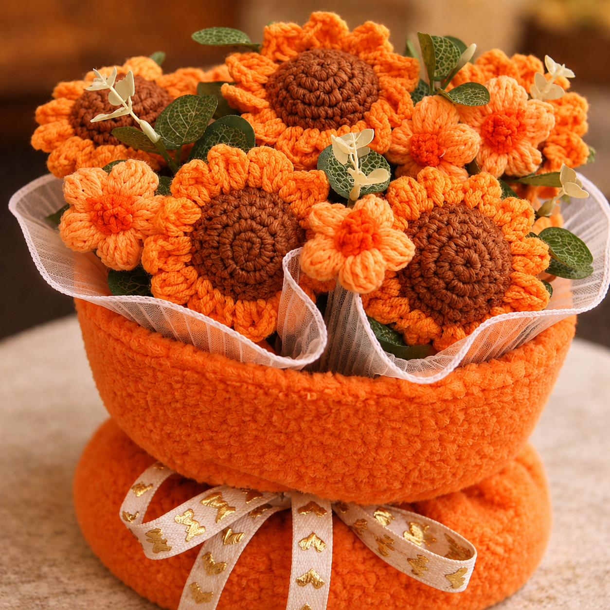 Golden Bloom Knit | Crochet Flower Bouquet
