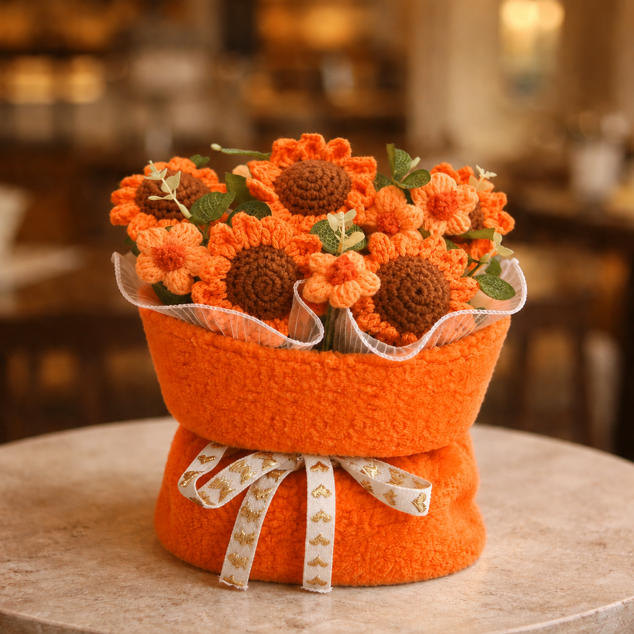 Golden Bloom Knit | Crochet Flower Bouquet