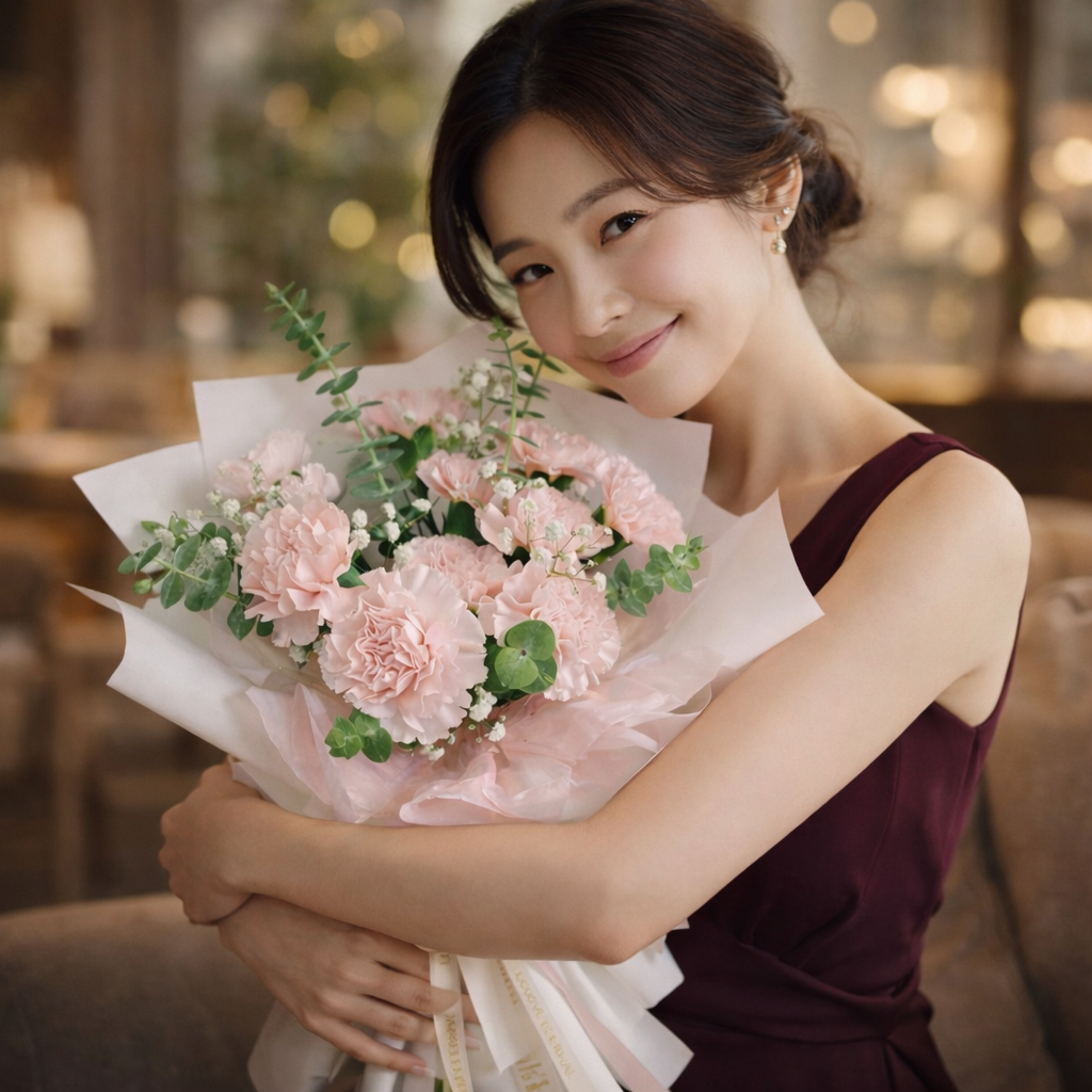 Blush Whimsy (Carnations, Baby’s Breath, Eucalyptus) | Fresh Flower Bouquet