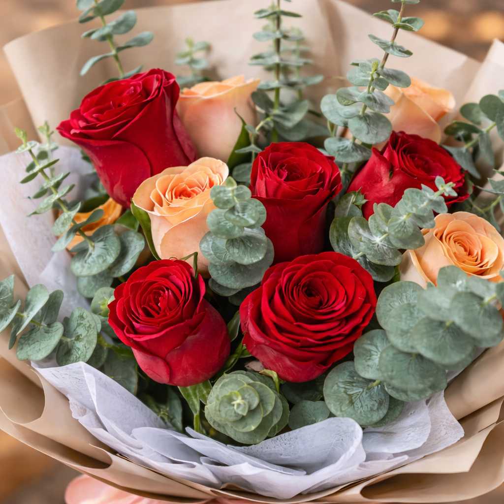 Crimson Chant (Roses, Eucalyptus) | Fresh Flower Bouquet