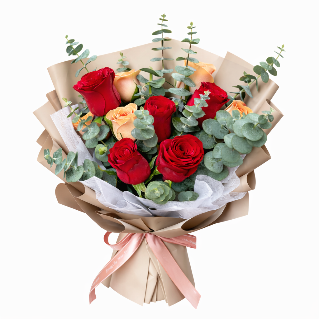 Crimson Chant (Roses, Eucalyptus) | Fresh Flower Bouquet