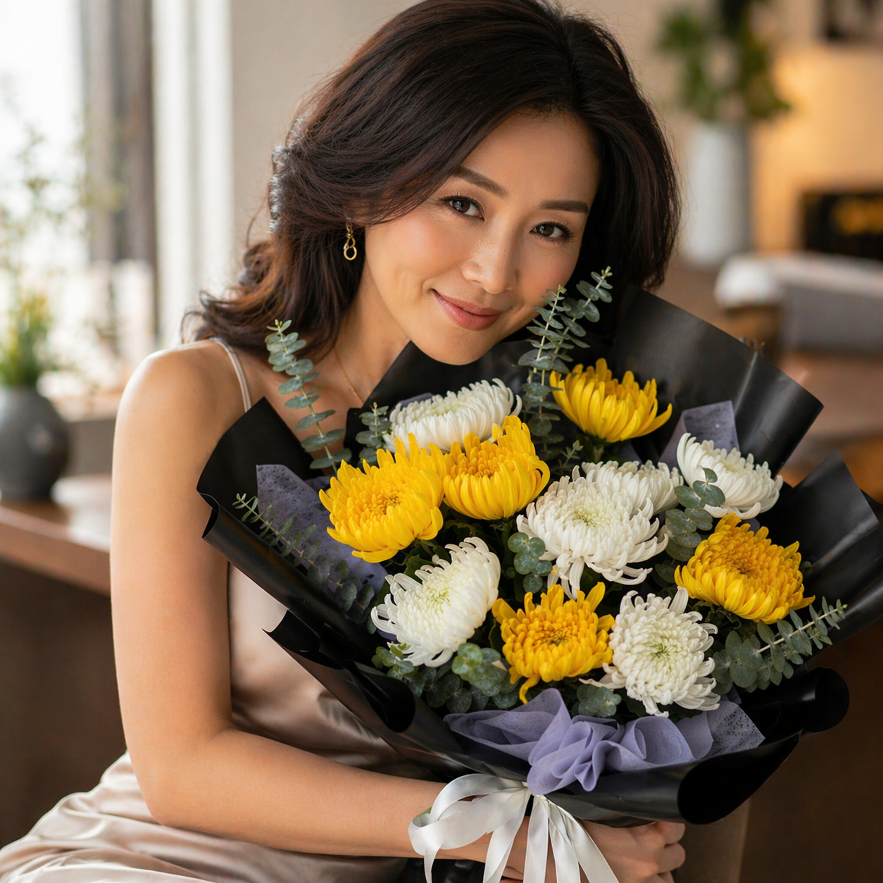 Golden Harmony (Chrysanthemums, Eucalyptus) | Fresh Flower Bouquet