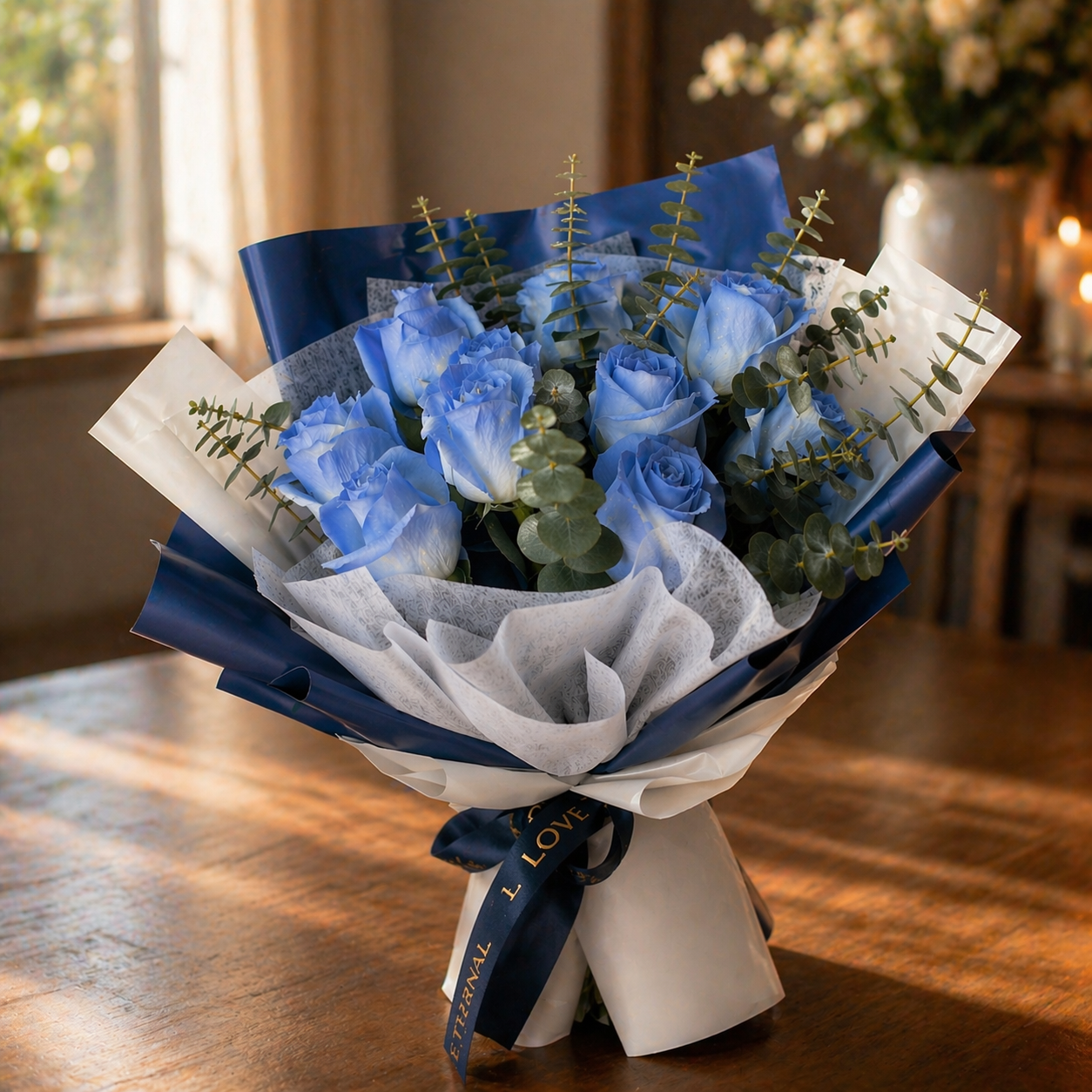 Sapphire Stillness (Roses, Eucalyptus Leaves) | Flower Bouquet