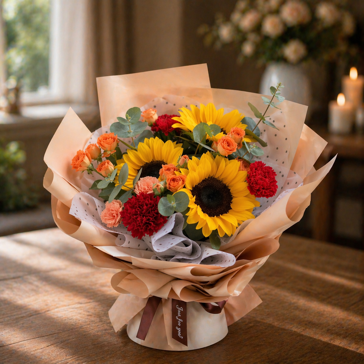 Sunbeam Whisper (Sunflowers, Carnations, Roses) | Fresh Flower Bouquet