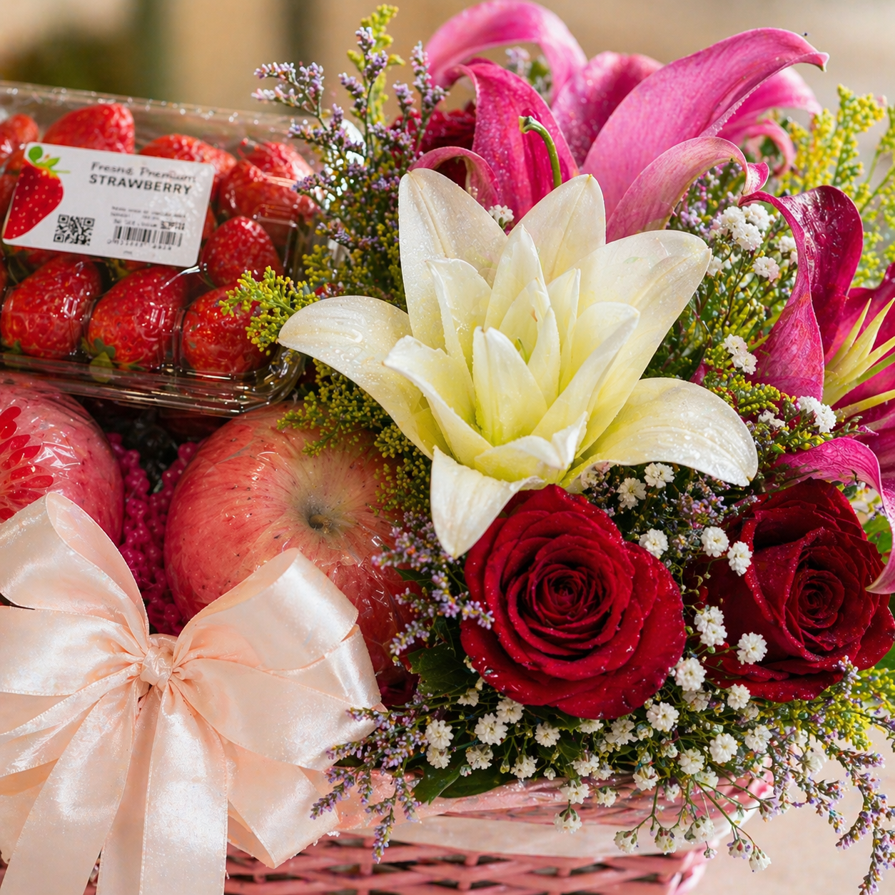 Blush Charm | Fruits & Flower Hamper