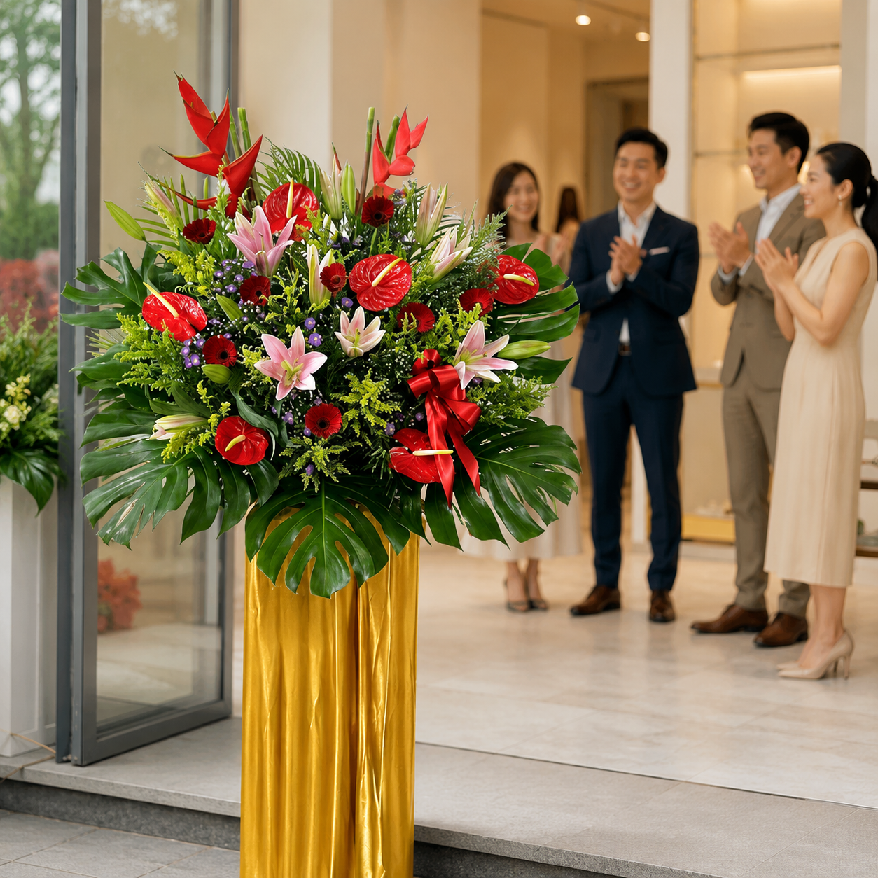 Radiant Gebera Stand (Gerberas, Bird of Paradise, Ferns) | Grand Opening Stand