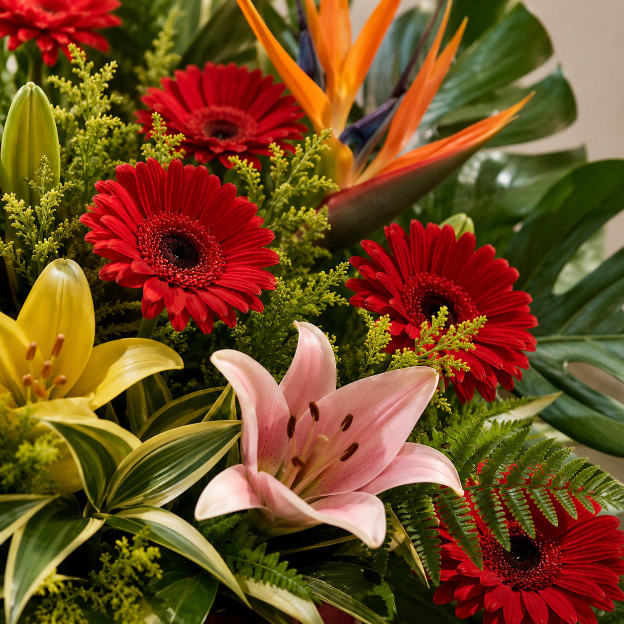 Ember Sonata (Gerberas, Birds of Paradise, Monstera) | Flower Stand