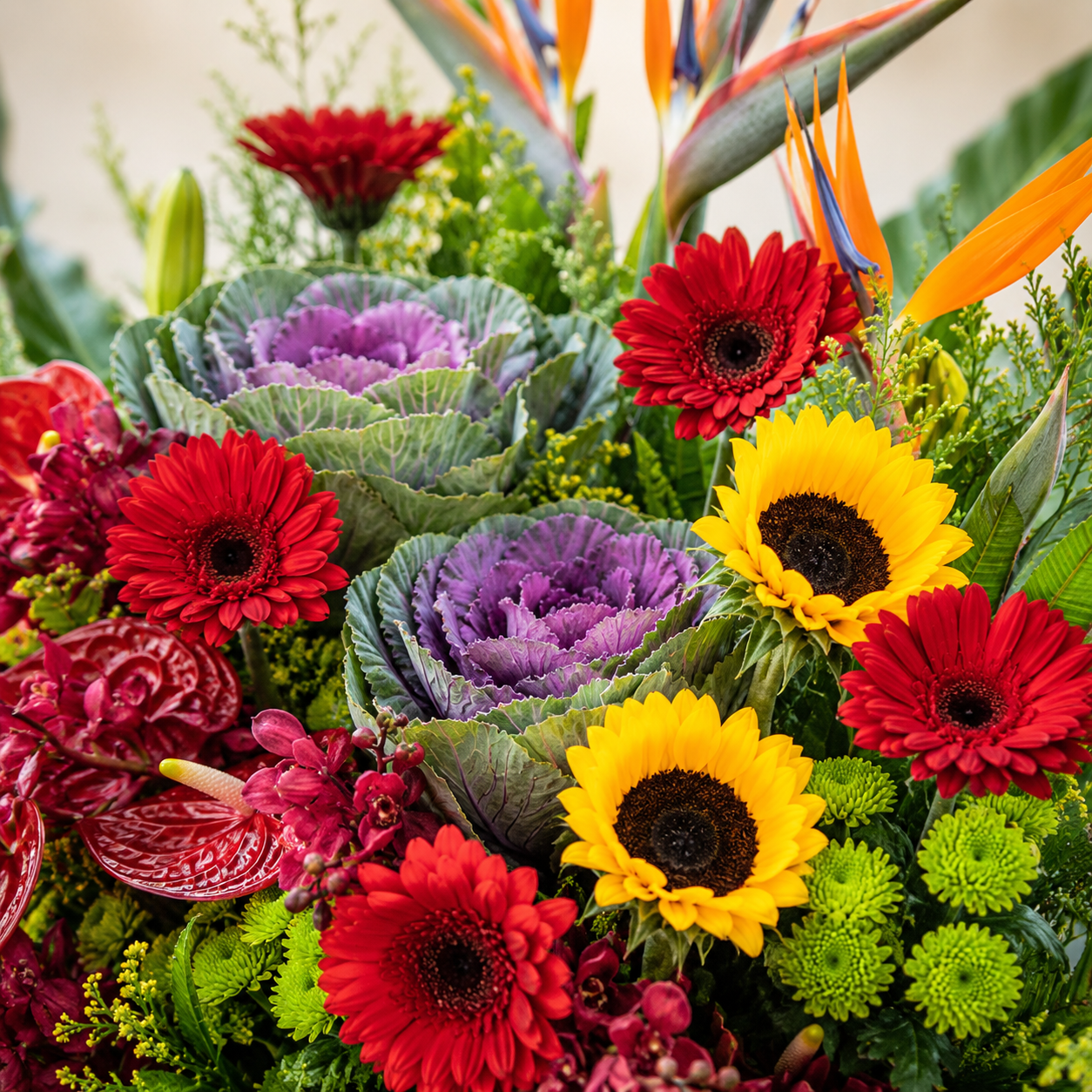 Gilded Mirage (Sunflowers, Lilies, Gerberas) | Flower Stand