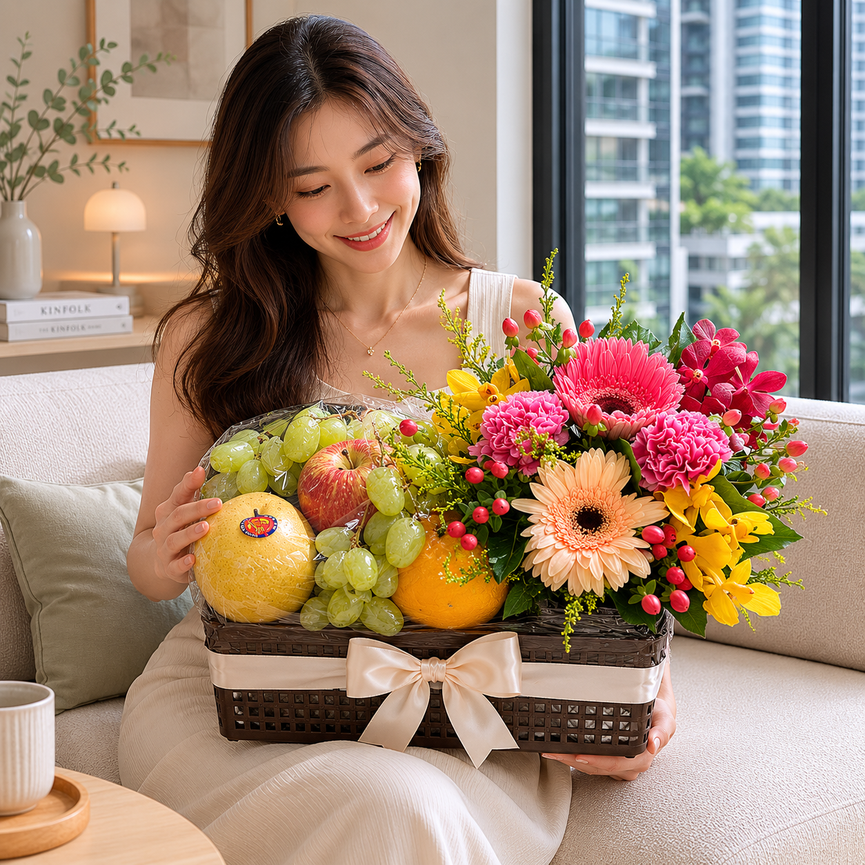 Garden Harvest (Gerberas, Carnations, Hypericum Berries) | Fruits & Flower Hamper