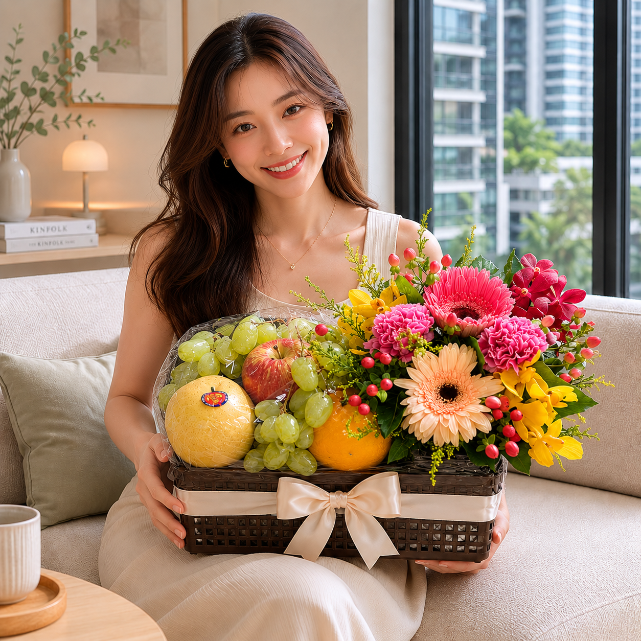 Garden Harvest (Gerberas, Carnations, Hypericum Berries) | Fruits & Flower Hamper