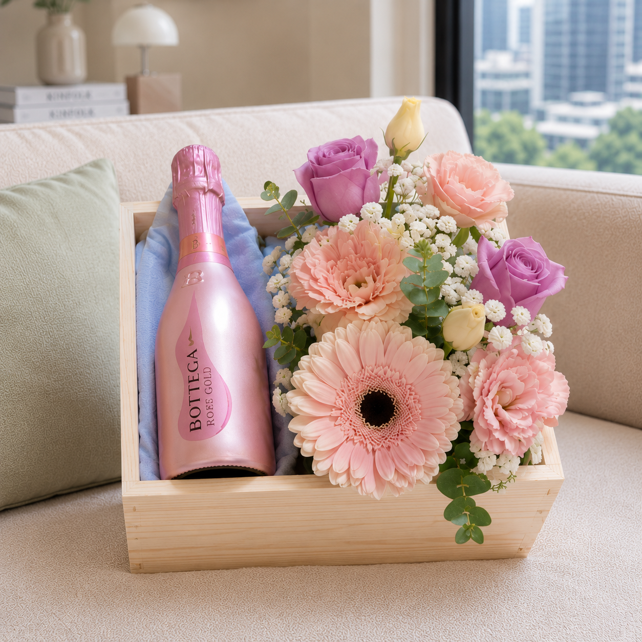 Rosé Reverie (Gerberas, Lisianthus, Roses) | Gift Hamper