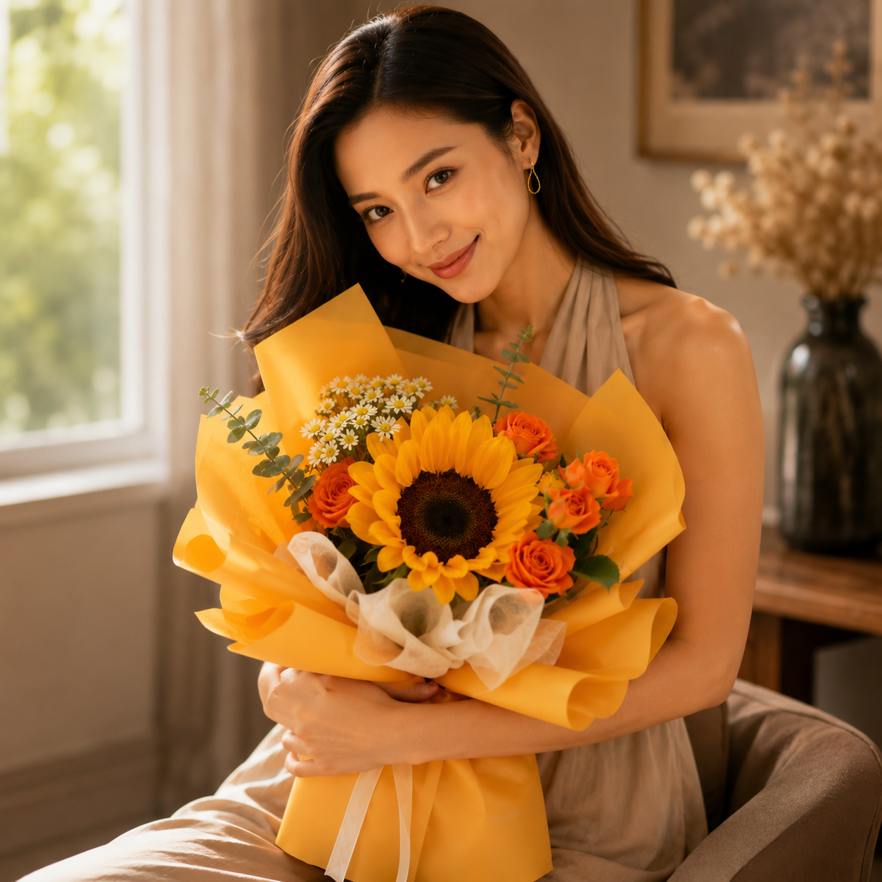 Amber Wink (Sunflower, Roses, Daisies) | Flower Bouquet