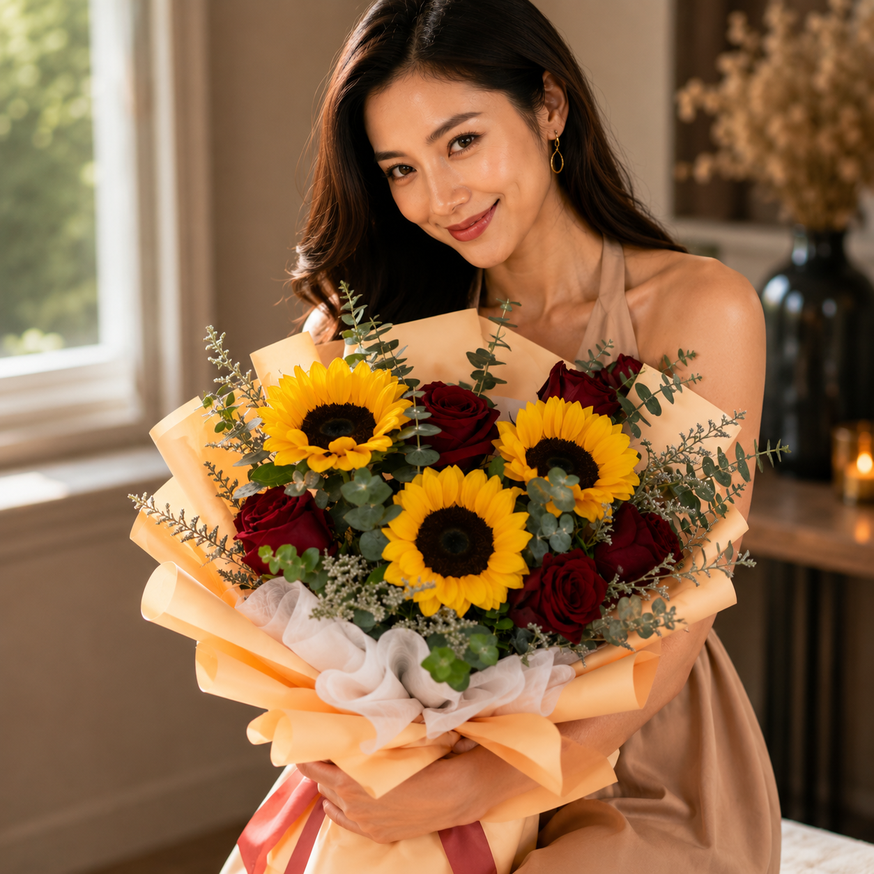 Solstice Charm (Sunflowers, Roses, Lavender) | Fresh Bouquet