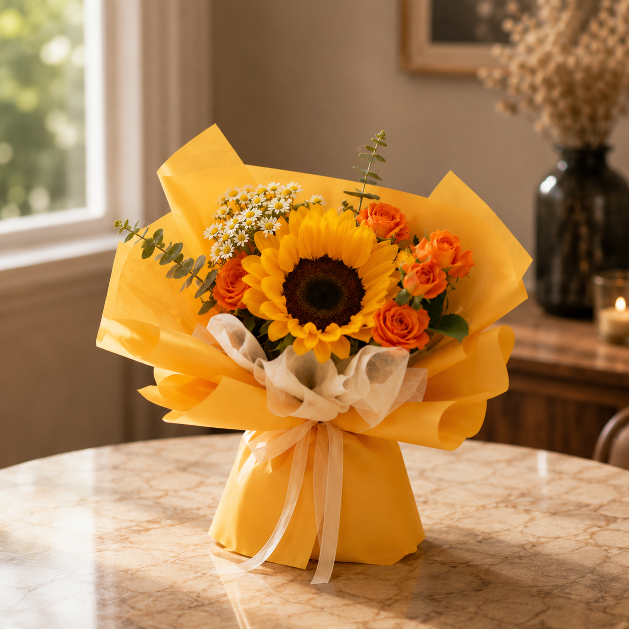 Amber Wink (Sunflower, Roses, Daisies) | Flower Bouquet